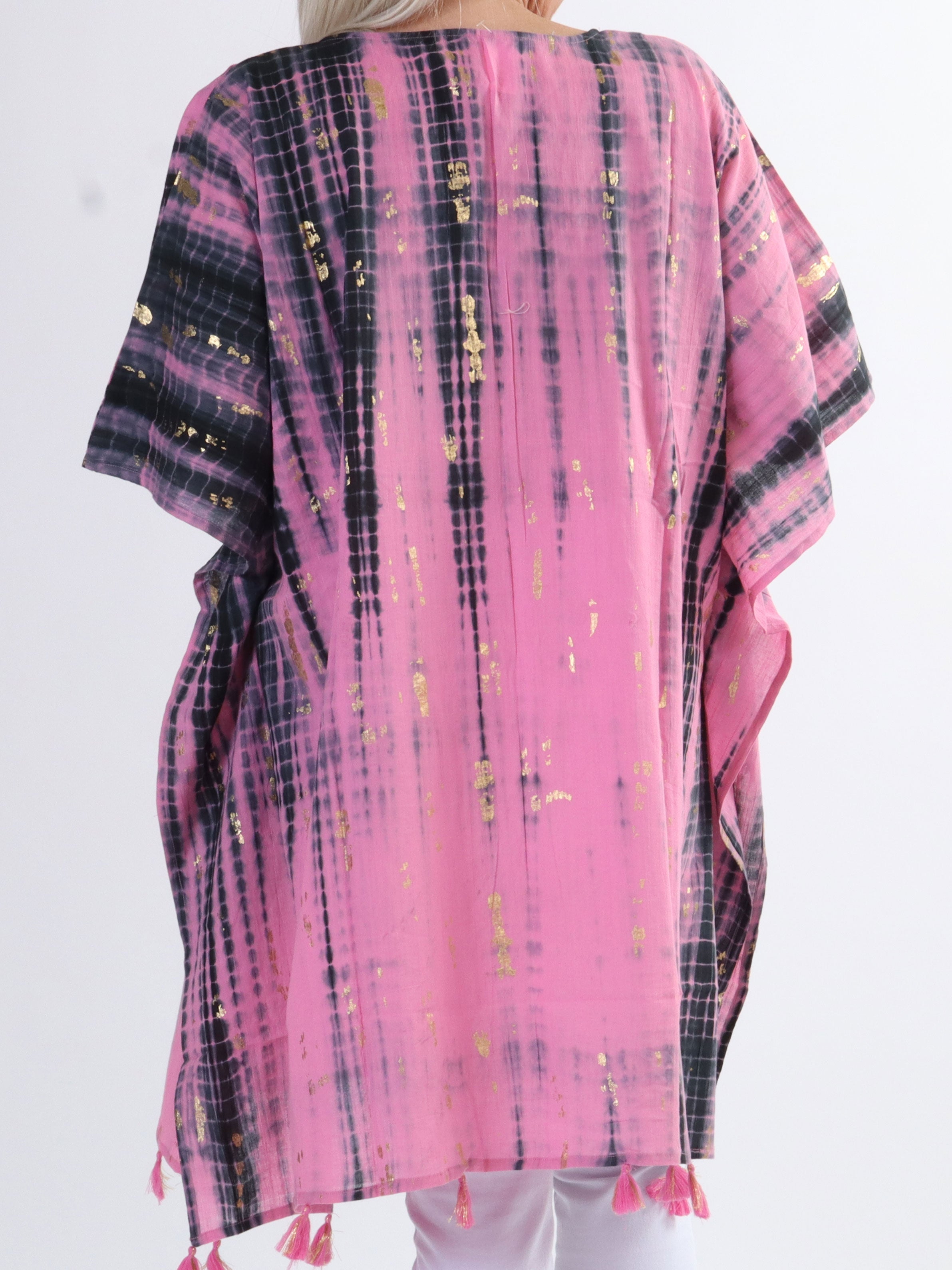 Tulle - Lätt plus size tunika med guldfärgade ränder och band